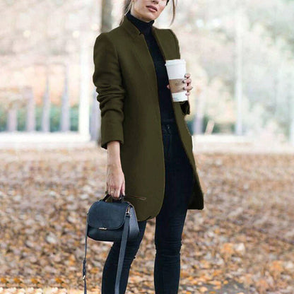 Leanne | Women's Long Collarless Coat in Luxurious Fabric