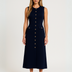 Marilyn | Elegant Midi Dress with Buttons - Navy Blue
