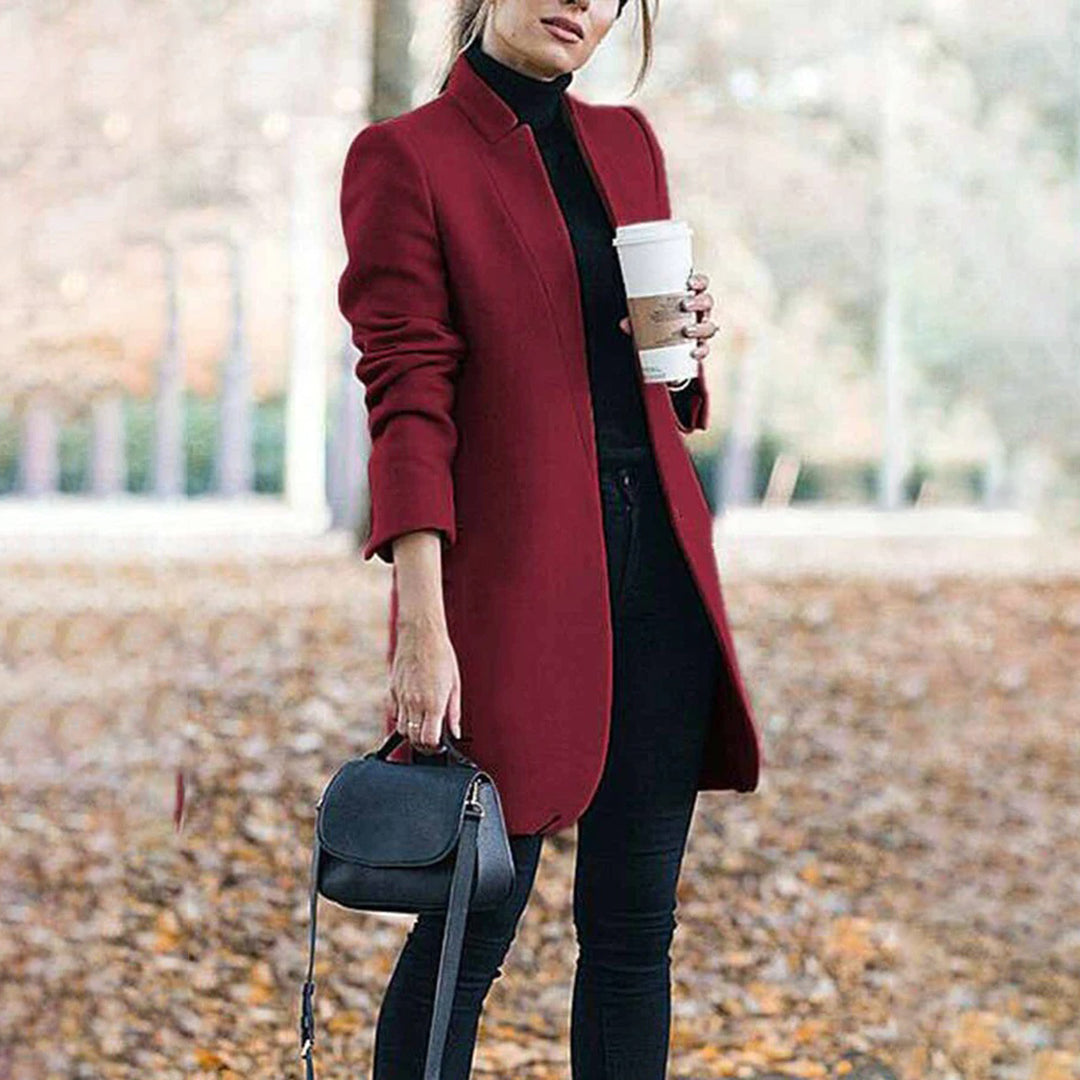 Leanne | Women's Long Collarless Coat in Luxurious Fabric