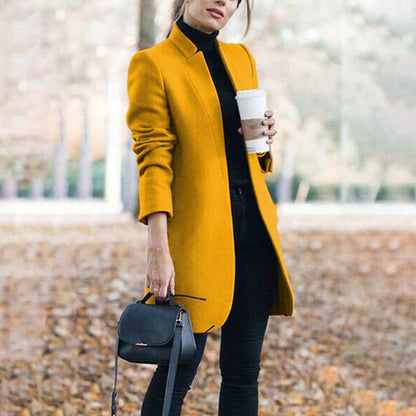 Leanne | Women's Long Collarless Coat in Luxurious Fabric