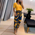 Alexandra | Elegant Printed V-Neck Set - Yellow-Blue Print