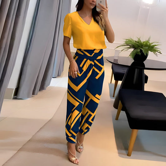 Alexandra | Elegant Printed V-Neck Set