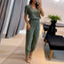 Alexandra | Elegant Printed V-Neck Set - Olive Green