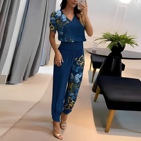 Alexandra | Elegant Printed V-Neck Set