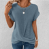 Amber | Women's Twist Front Waffle Knit Top - Blue