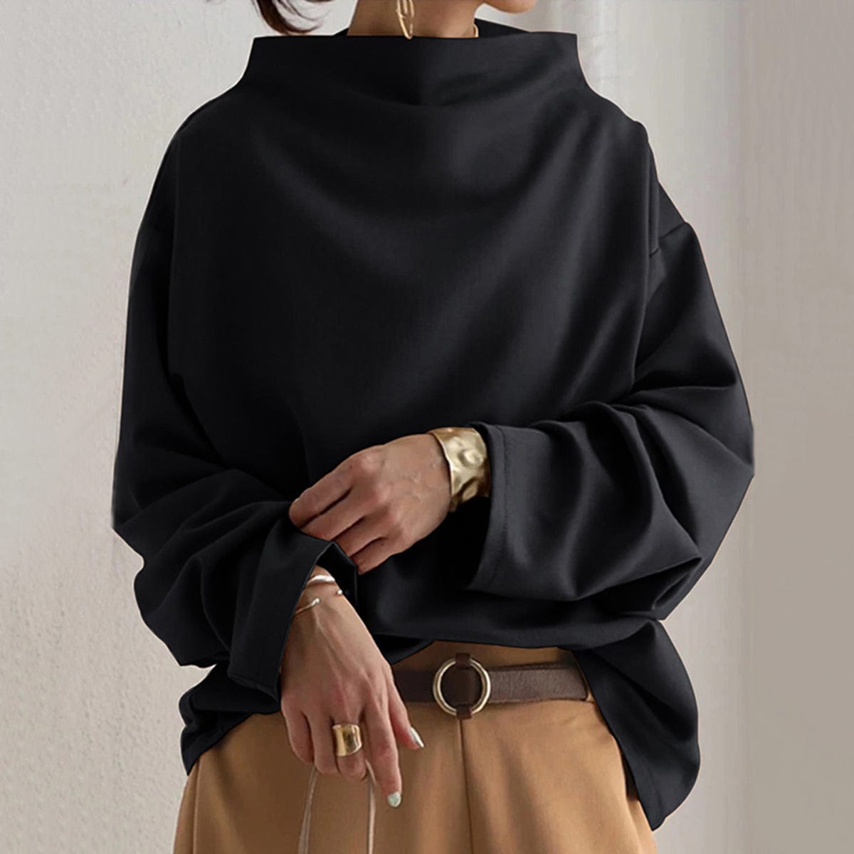 Angela | Women's Oversized Funnel Neck Top in Luxe Fabric