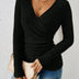 Barbara | Women's Long Sleeve V-Neck Wrap Top - Black