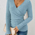 Barbara | Women's Long Sleeve V-Neck Wrap Top - Blue