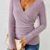 Barbara | Women's Long Sleeve V-Neck Wrap Top - Pink