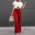 Stine | Chic High-Waist Flared Pants - Crimson Red