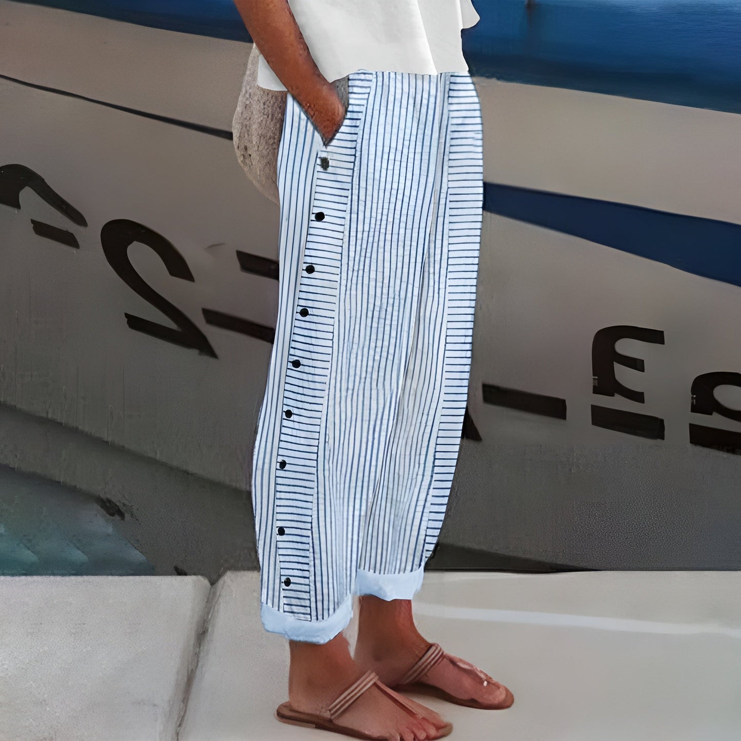 Debra | Women's High-Waisted Striped Trousers