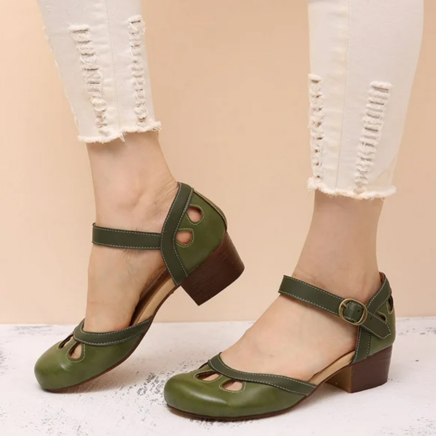 Casey | Orthopedic Ankle Strap Heels in Luxe Leather