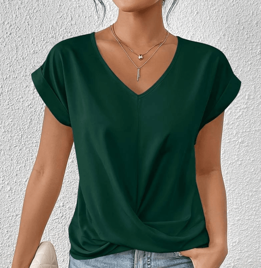 Hallie | Women's V-Neck Short Sleeve Twist Front Top