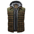 Miles | Men's Hooded Plaid Puffer Vest - Green Pattern 2