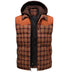 Miles | Men's Hooded Plaid Puffer Vest - Brown Pattern 2