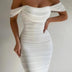 Scarlett | Elegant Off-Shoulder Midi Dress with Draped Sleeves - White