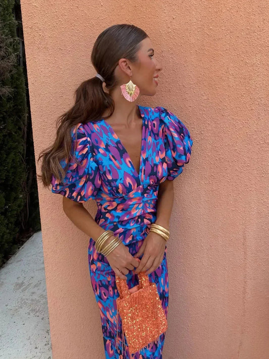 Dianna | Elegant Puff Sleeve Printed Dress