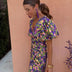Dianna | Elegant Puff Sleeve Printed Dress - Purple/Green