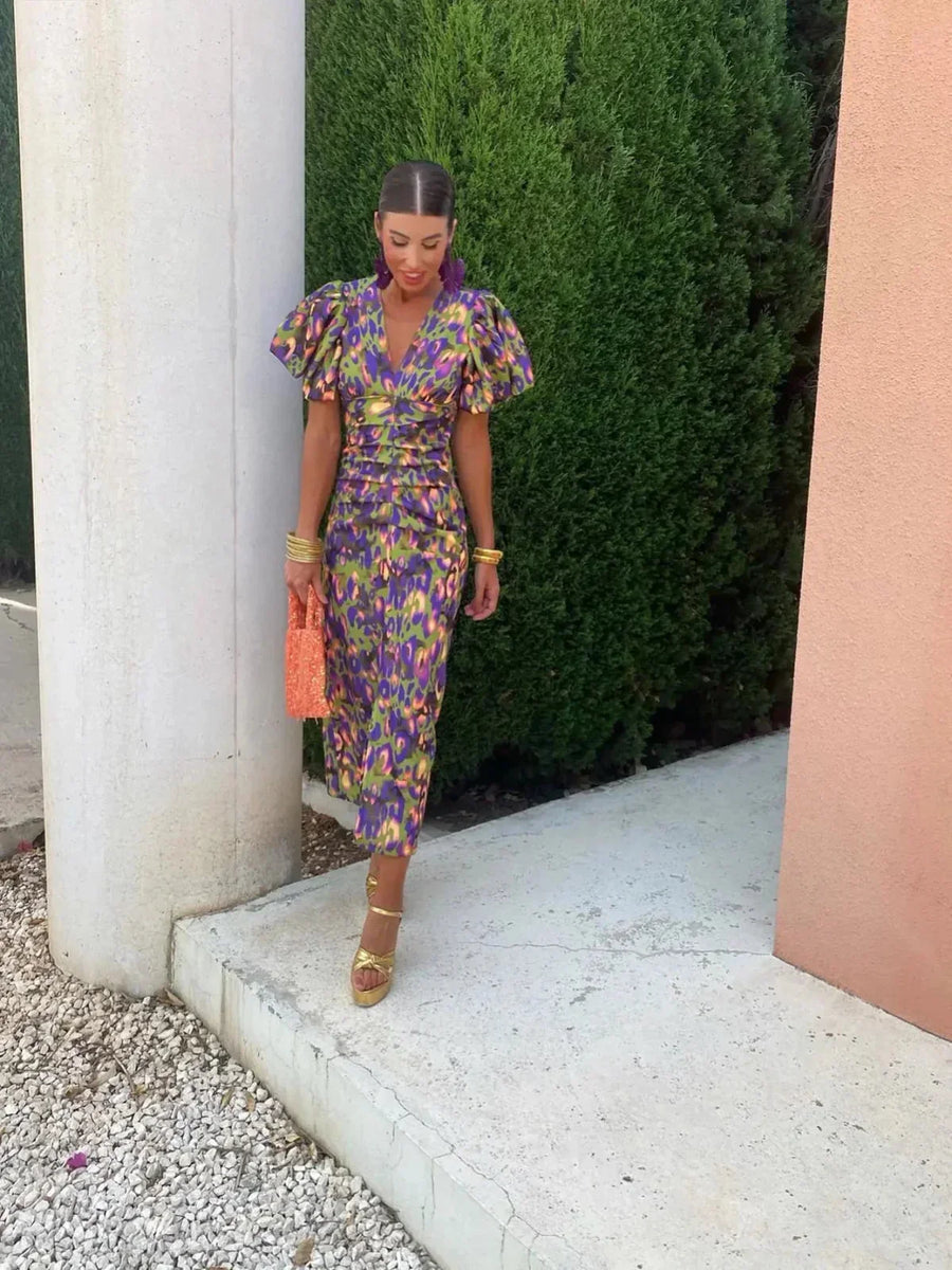 Dianna | Elegant Puff Sleeve Printed Dress
