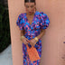 Dianna | Elegant Puff Sleeve Printed Dress - Purple/Blue