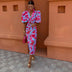 Dianna | Elegant Puff Sleeve Printed Dress - Light Blue/Red