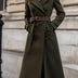 Ariel Women's Double Breasted Long Coat - Olive Green