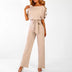 Marissa | Women's Belted Wide Leg Two-Piece Set - Beige