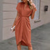 Denise | Elegant Draped Midi Dress - Orange
