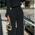 Pam | Women's Wide Leg Two-Piece Set in Luxe Fabric - Zwart