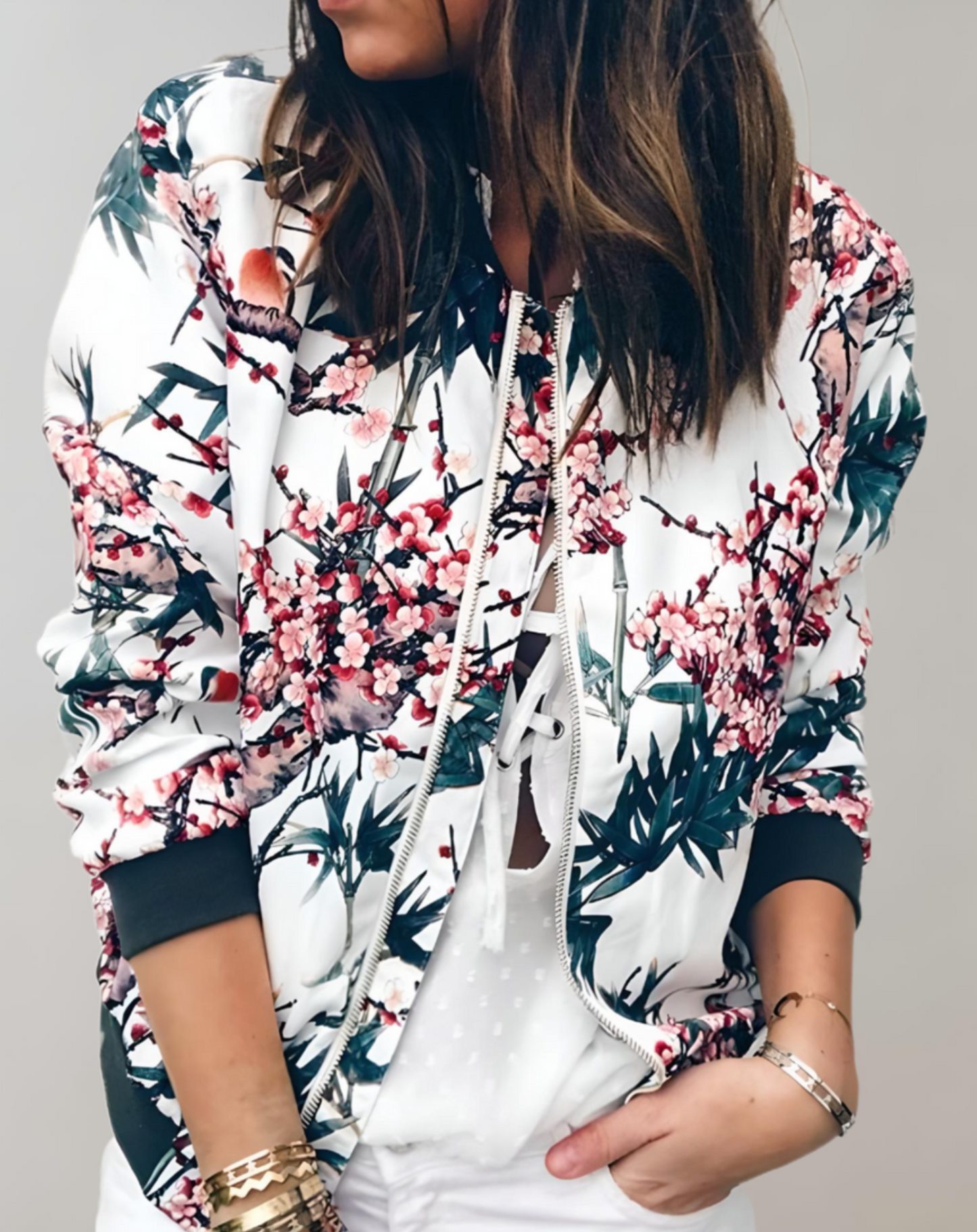 Phyllis | Elegant Floral Bomber Jacket for Women