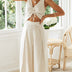 Marissa | Chic Two-Piece Women's Set - Sleeveless V-Neck Crop Top & Wide Pants - Beige