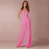 Rose Women's Halter Neck Backless Jumpsuit - Pink