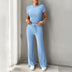 Roxanne | Women's Cropped Two-Piece Set in Luxe Fabric - Sky Blue
