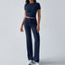 Roxanne | Women's Cropped Two-Piece Set in Luxe Fabric - Navy Blue