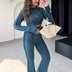 Sienna | Women's Cropped Long Sleeve Two-Piece Set - Blue
