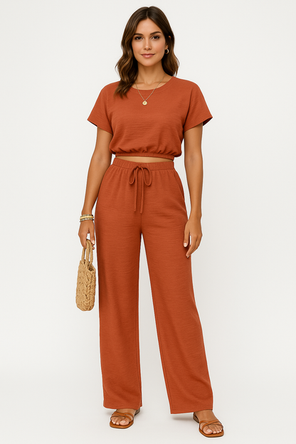 Whitney | Women's Drawstring Wide Leg Two-Piece Set