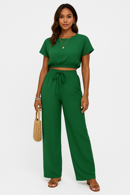 Whitney | Women's Drawstring Wide Leg Two-Piece Set