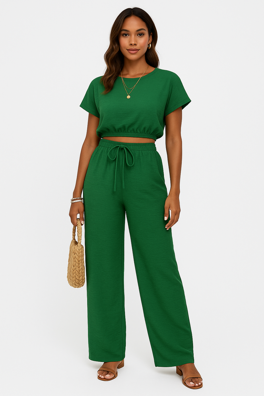 Whitney | Women's Drawstring Wide Leg Two-Piece Set