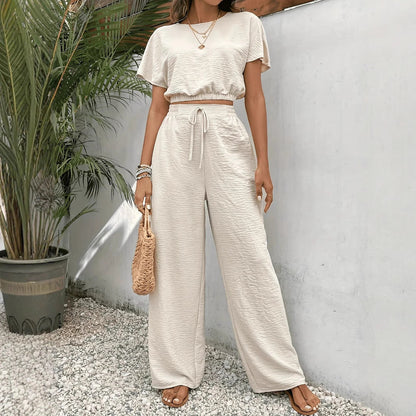 Whitney | Women's Drawstring Wide Leg Two-Piece Set