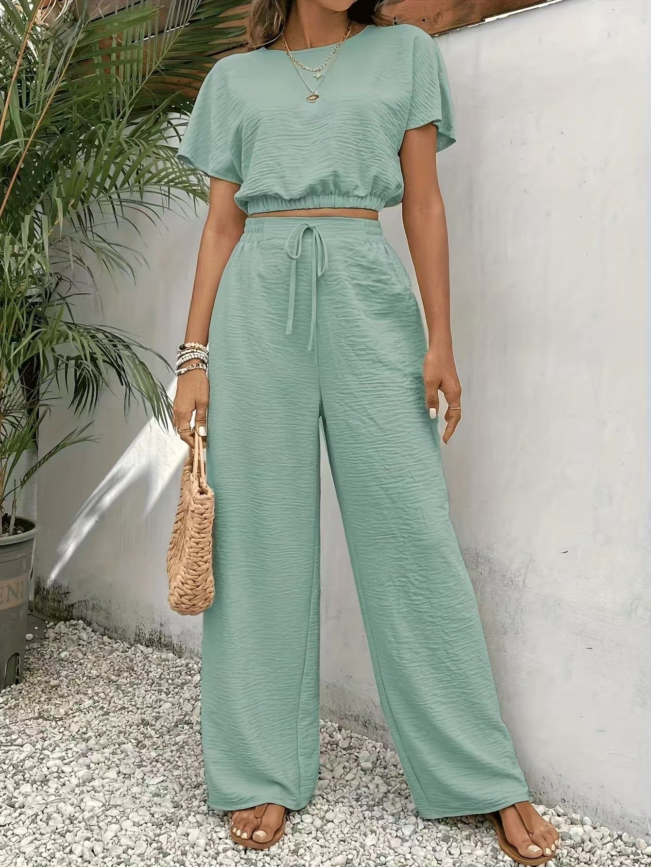 Whitney | Women's Drawstring Wide Leg Two-Piece Set