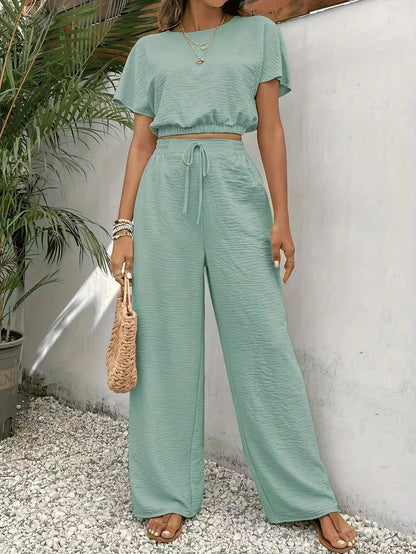 Whitney | Women's Drawstring Wide Leg Two-Piece Set