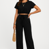 Whitney | Women's Drawstring Wide Leg Two-Piece Set - Black