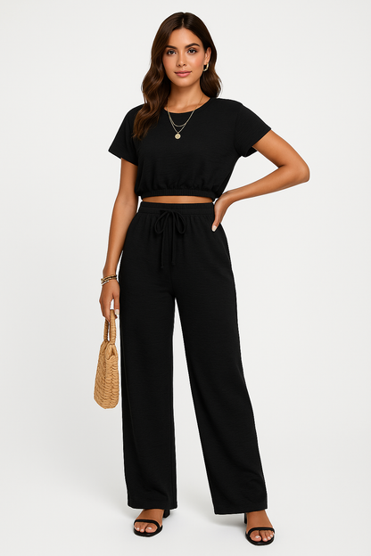 Whitney | Women's Drawstring Wide Leg Two-Piece Set