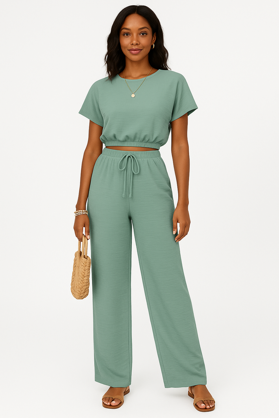 Whitney | Women's Drawstring Wide Leg Two-Piece Set