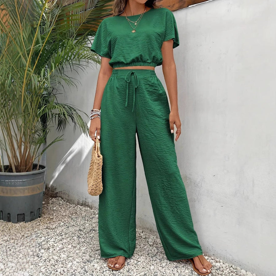 Whitney | Women's Drawstring Wide Leg Two-Piece Set