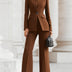 Whitney | Women's Fitted Long Sleeve Blazer Suit Set - Brown