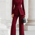 Whitney | Women's Fitted Long Sleeve Blazer Suit Set - Bordeaux Red