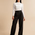 High Waist Pleated Leg Trousers with Tailored Fit - Black