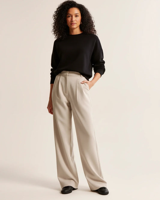 High Waist Pleated Leg Trousers with Tailored Fit